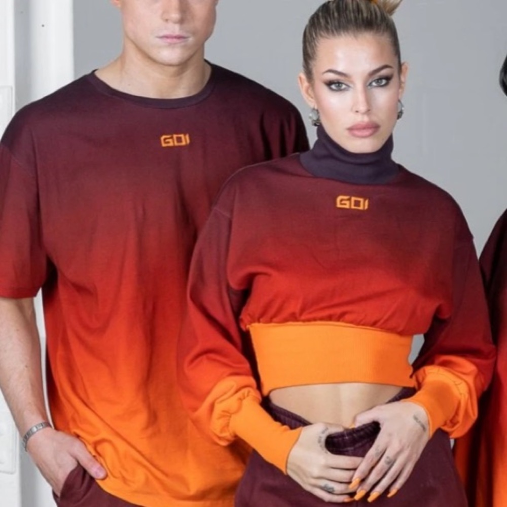 GOI ombré cropped crew neck sweatshirt turtleneck size xs - Picture 6 of 8